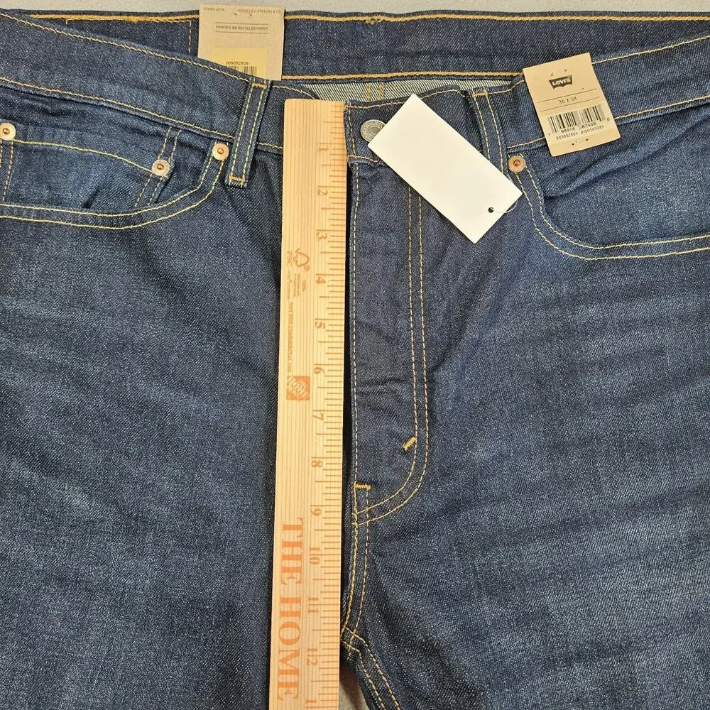 Levis 505 Jeans Mens 36x34 Blue Denim Regular Straight Stretch Pants Work Dark‎